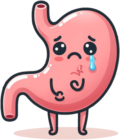 泣いている表情の胃のキャラクター