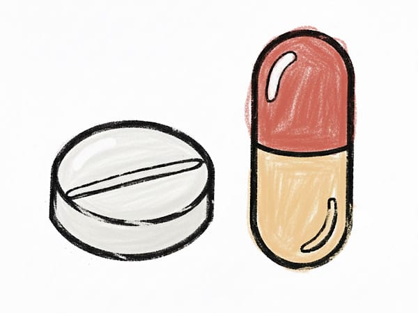 錠剤とカプセルが描かれたイラスト