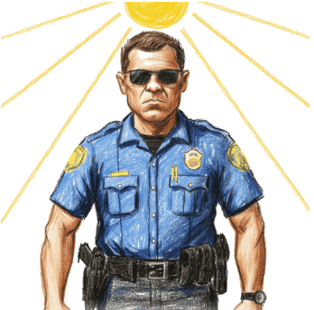 日焼けした警官のイラスト。
